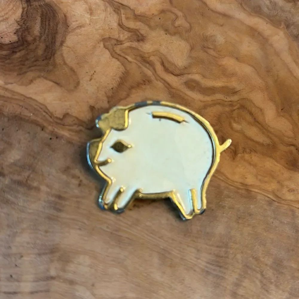 Vintage Enamel Piggy Bank Brooch